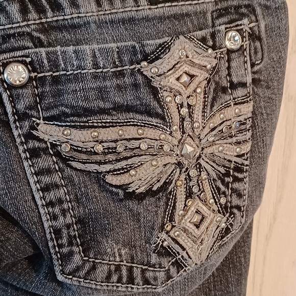 Miss Me Jeans Size 29 Faded Black Low-Rise 30Wx30L Skinny, Bedazzled, Distressed - Picture 13 of 14